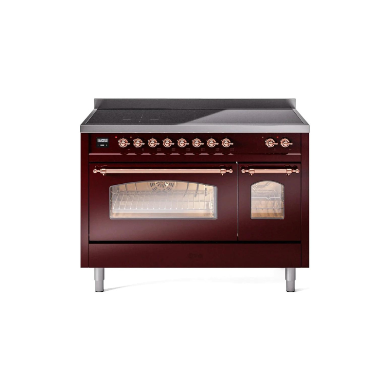 ILVE 48" Nostalgie II Series Freestanding Electric Double Oven Range with 8 Elements, Triple Glass Cool Door, Convection Oven, TFT Oven Control Display and Child Lock - UPI486NMP