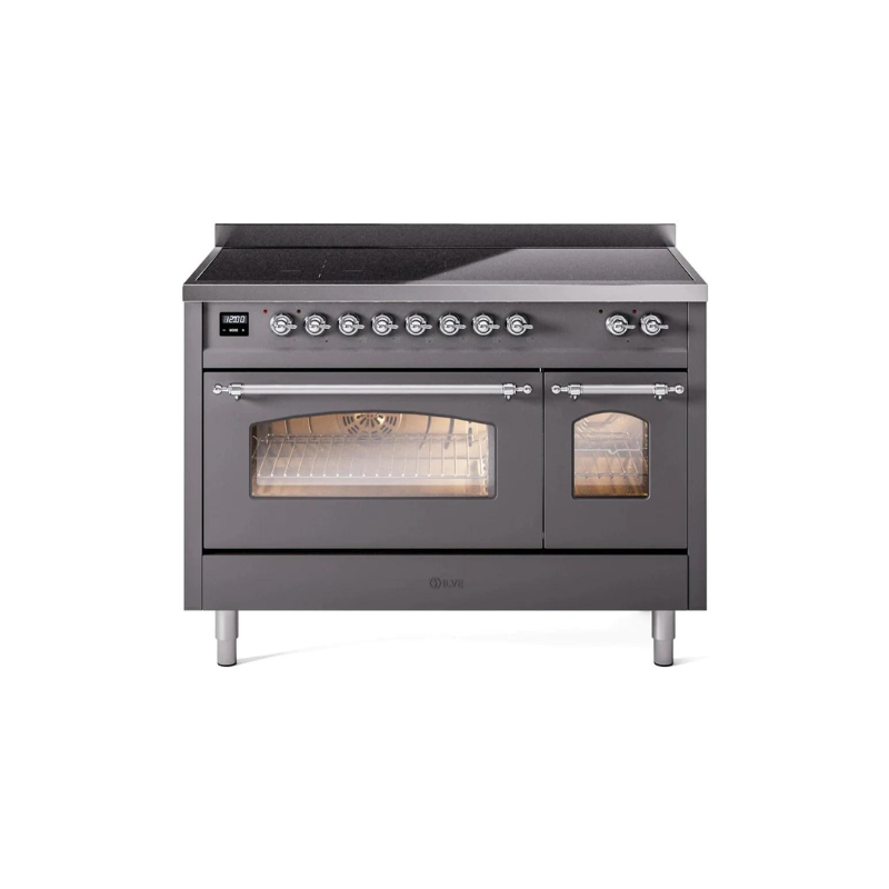 ILVE 48" Nostalgie II Series Freestanding Electric Double Oven Range with 8 Elements, Triple Glass Cool Door, Convection Oven, TFT Oven Control Display and Child Lock - UPI486NMP
