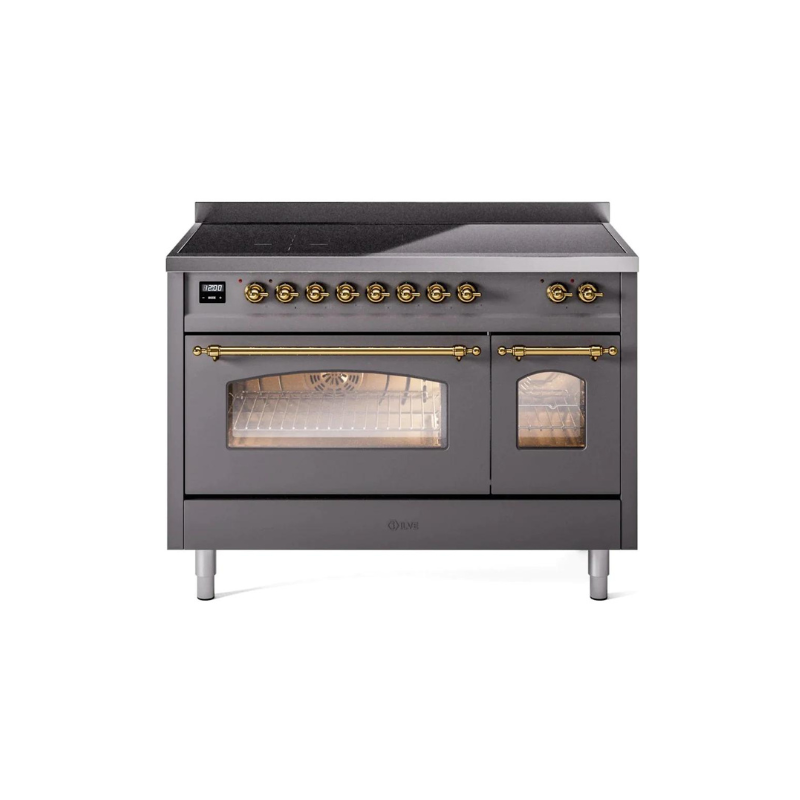 ILVE 48" Nostalgie II Series Freestanding Electric Double Oven Range with 8 Elements, Triple Glass Cool Door, Convection Oven, TFT Oven Control Display and Child Lock - UPI486NMP