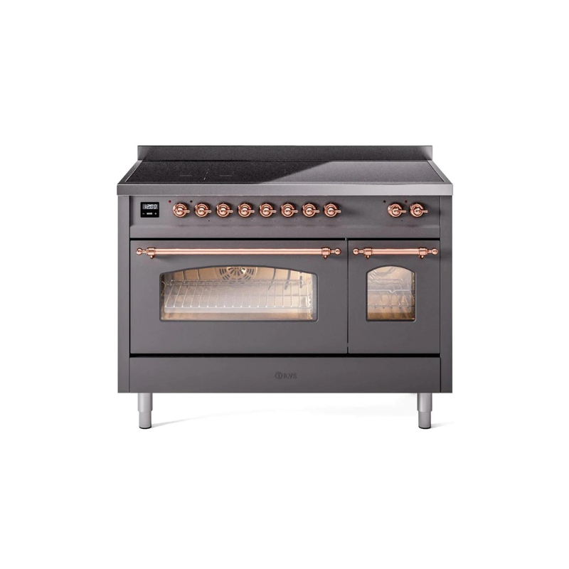 ILVE 48" Nostalgie II Series Freestanding Electric Double Oven Range with 8 Elements, Triple Glass Cool Door, Convection Oven, TFT Oven Control Display and Child Lock - UPI486NMP