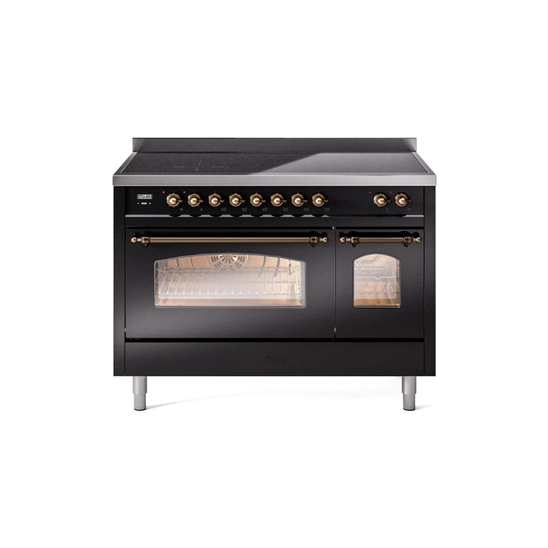 ILVE 48" Nostalgie II Series Freestanding Electric Double Oven Range with 8 Elements, Triple Glass Cool Door, Convection Oven, TFT Oven Control Display and Child Lock - UPI486NMP