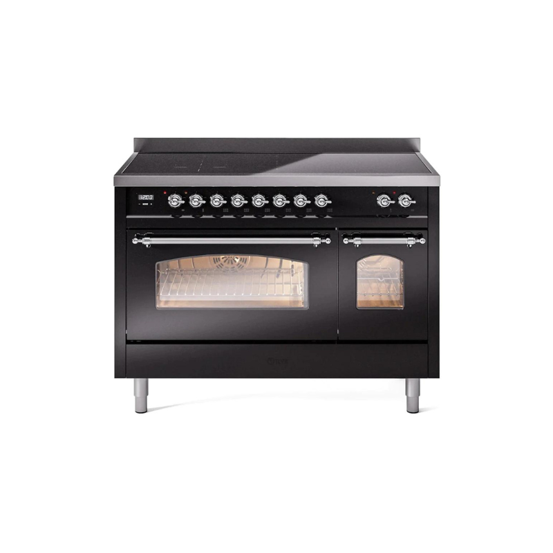 ILVE 48" Nostalgie II Series Freestanding Electric Double Oven Range with 8 Elements, Triple Glass Cool Door, Convection Oven, TFT Oven Control Display and Child Lock - UPI486NMP