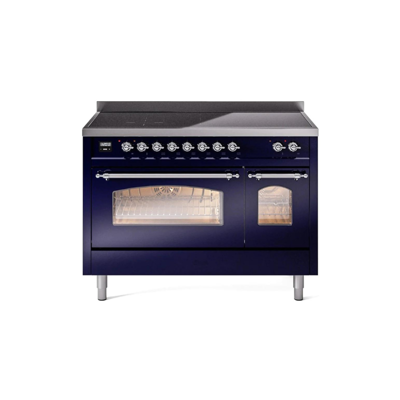 ILVE 48" Nostalgie II Series Freestanding Electric Double Oven Range with 8 Elements, Triple Glass Cool Door, Convection Oven, TFT Oven Control Display and Child Lock - UPI486NMP