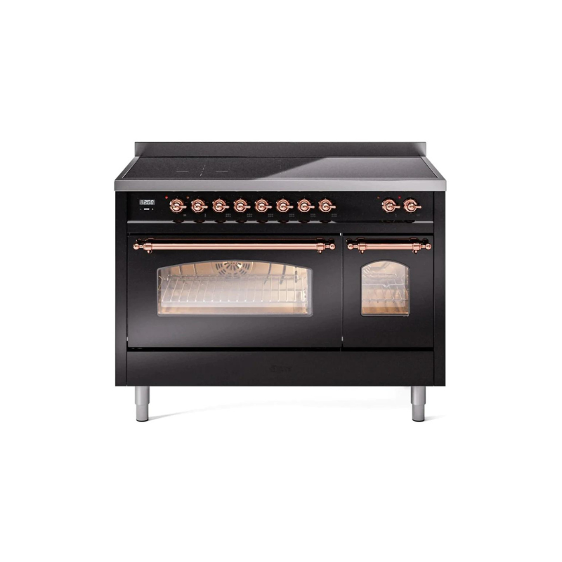 ILVE 48" Nostalgie II Series Freestanding Electric Double Oven Range with 8 Elements, Triple Glass Cool Door, Convection Oven, TFT Oven Control Display and Child Lock - UPI486NMP
