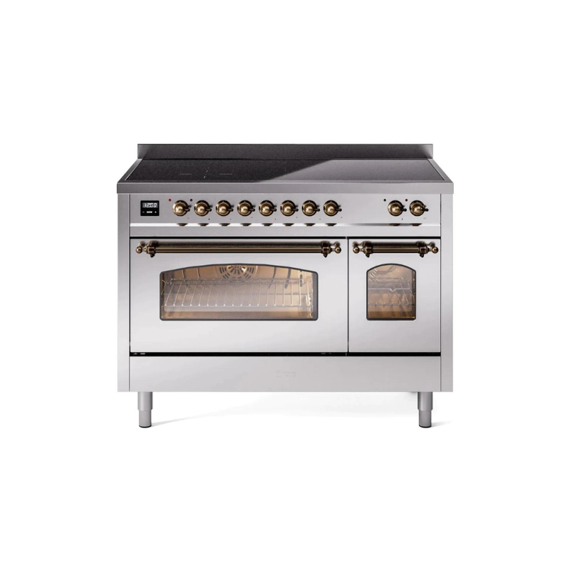ILVE 48" Nostalgie II Series Freestanding Electric Double Oven Range with 8 Elements, Triple Glass Cool Door, Convection Oven, TFT Oven Control Display and Child Lock - UPI486NMP