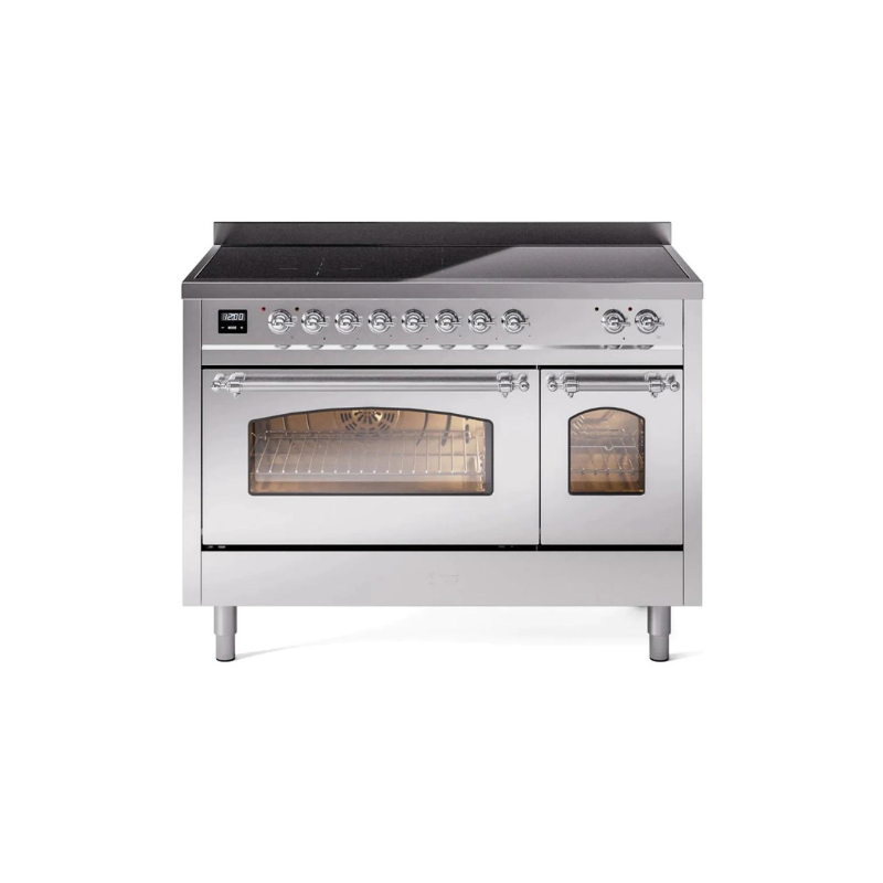 ILVE 48" Nostalgie II Series Freestanding Electric Double Oven Range with 8 Elements, Triple Glass Cool Door, Convection Oven, TFT Oven Control Display and Child Lock - UPI486NMP