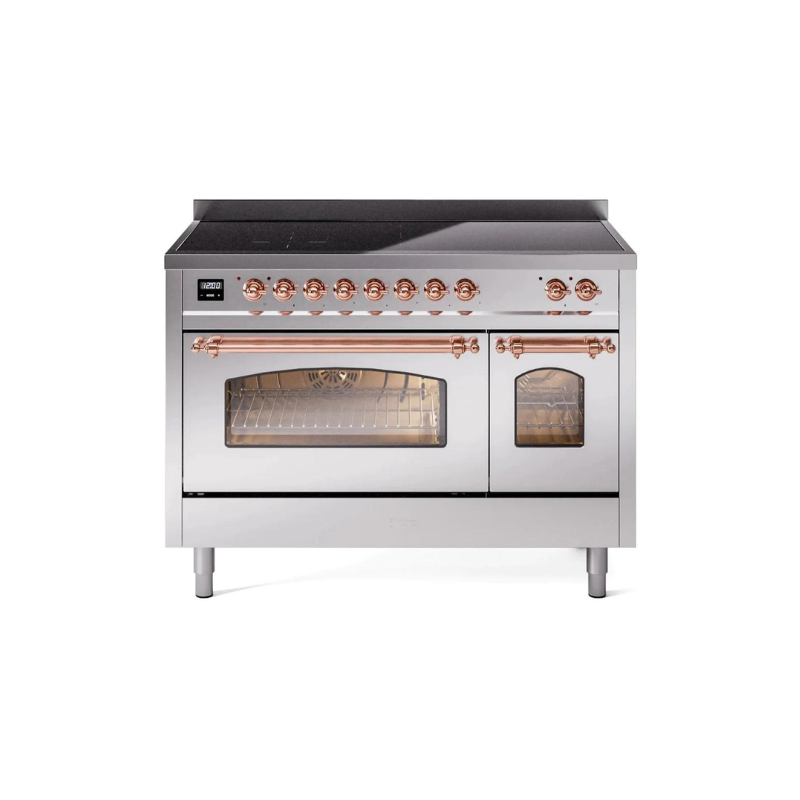 ILVE 48" Nostalgie II Series Freestanding Electric Double Oven Range with 8 Elements, Triple Glass Cool Door, Convection Oven, TFT Oven Control Display and Child Lock - UPI486NMP