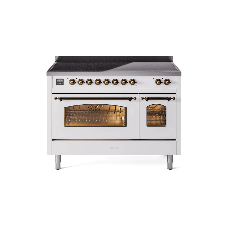 ILVE 48" Nostalgie II Series Freestanding Electric Double Oven Range with 8 Elements, Triple Glass Cool Door, Convection Oven, TFT Oven Control Display and Child Lock - UPI486NMP