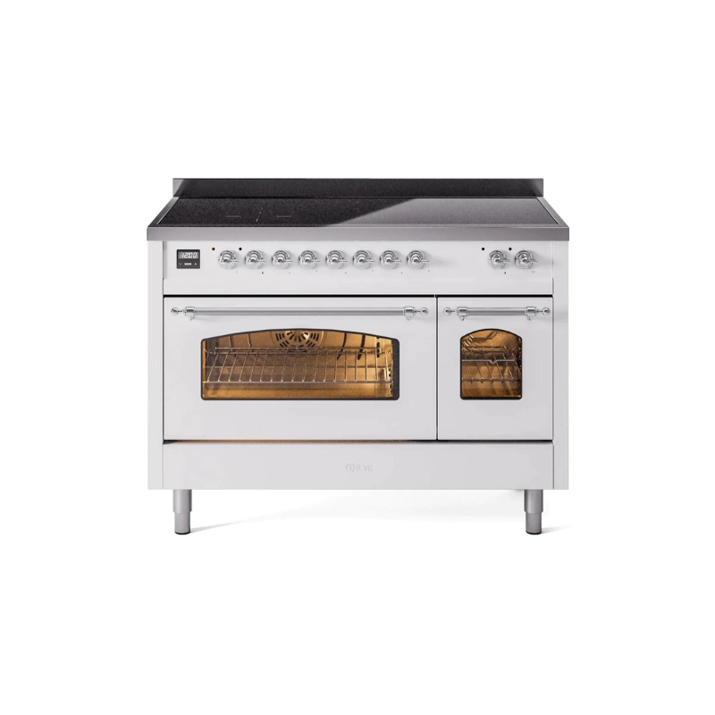 ILVE 48" Nostalgie II Series Freestanding Electric Double Oven Range with 8 Elements, Triple Glass Cool Door, Convection Oven, TFT Oven Control Display and Child Lock - UPI486NMP
