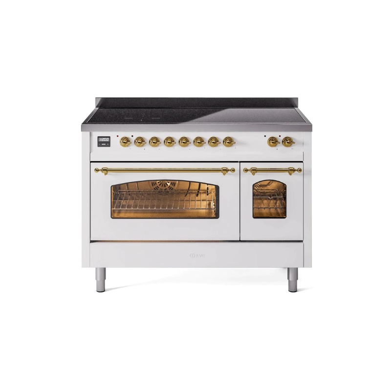 ILVE 48" Nostalgie II Series Freestanding Electric Double Oven Range with 8 Elements, Triple Glass Cool Door, Convection Oven, TFT Oven Control Display and Child Lock - UPI486NMP