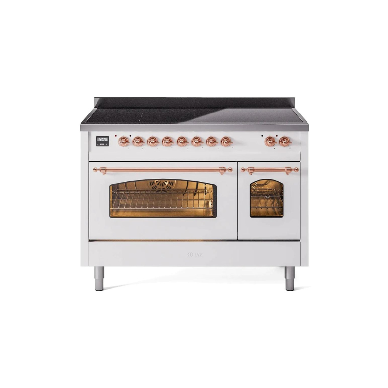 ILVE 48" Nostalgie II Series Freestanding Electric Double Oven Range with 8 Elements, Triple Glass Cool Door, Convection Oven, TFT Oven Control Display and Child Lock - UPI486NMP