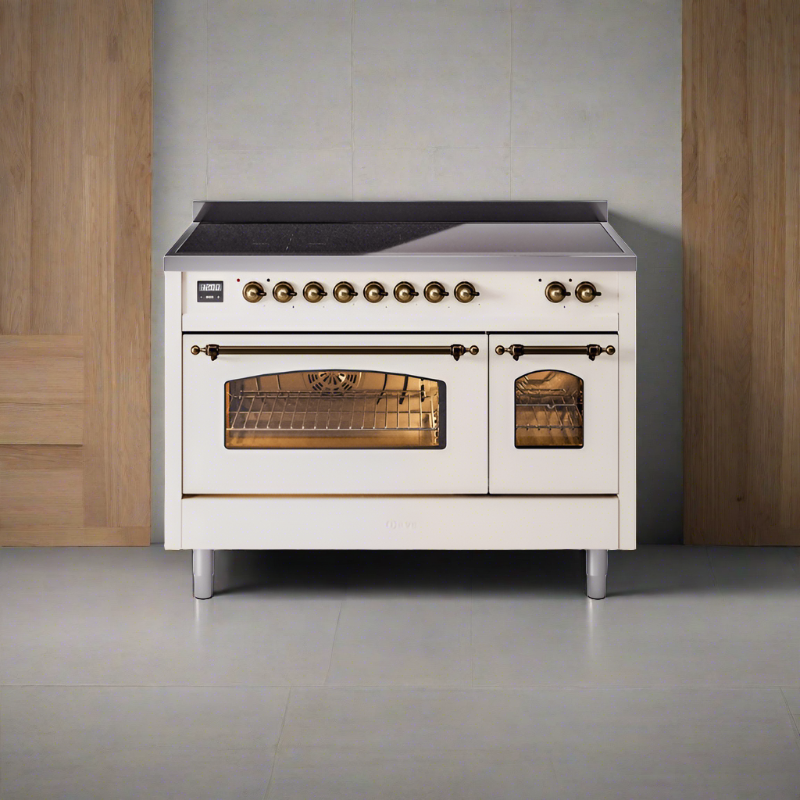 ILVE 48" Nostalgie II Series Freestanding Electric Double Oven Range with 8 Elements, Triple Glass Cool Door, Convection Oven, TFT Oven Control Display and Child Lock UPI486NMP