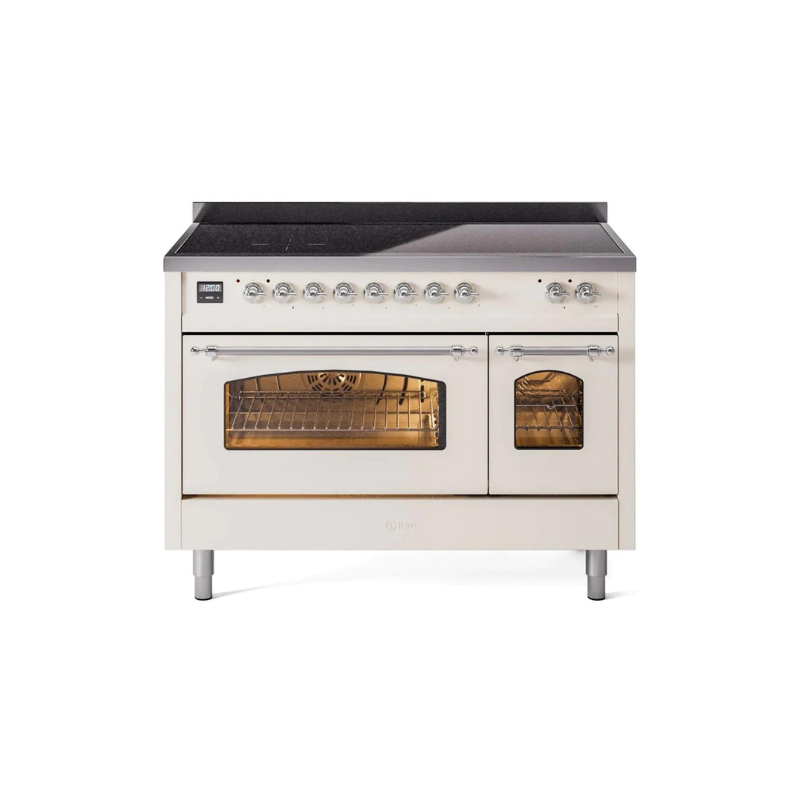 ILVE 48" Nostalgie II Series Freestanding Electric Double Oven Range with 8 Elements, Triple Glass Cool Door, Convection Oven, TFT Oven Control Display and Child Lock - UPI486NMP