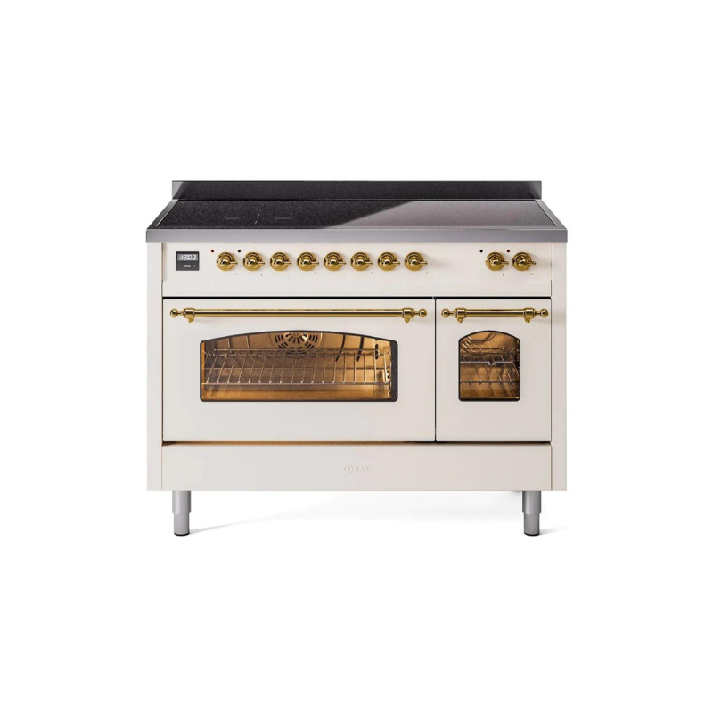 ILVE 48" Nostalgie II Series Freestanding Electric Double Oven Range with 8 Elements, Triple Glass Cool Door, Convection Oven, TFT Oven Control Display and Child Lock - UPI486NMP