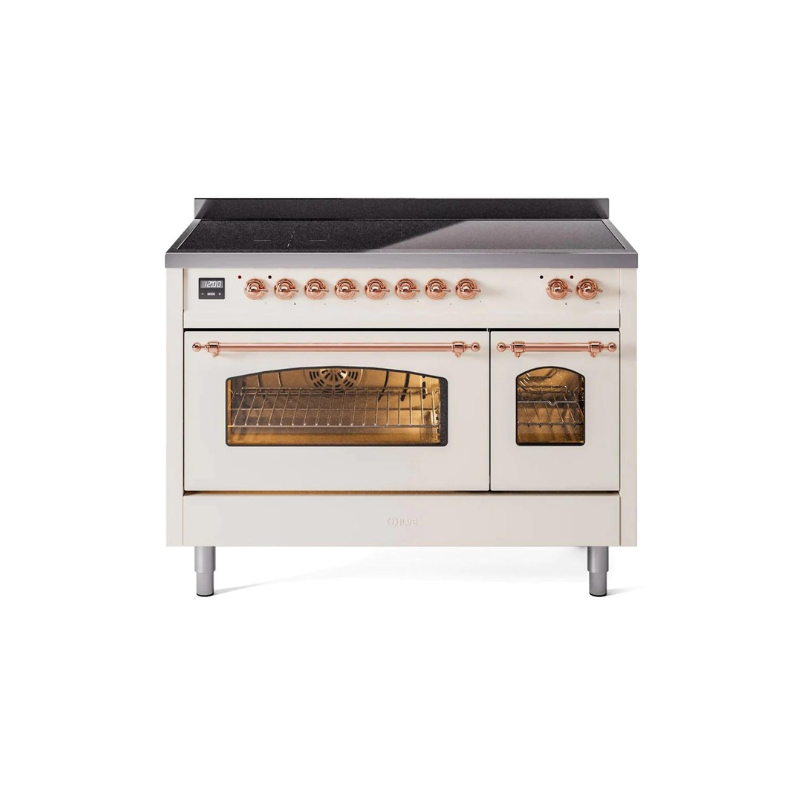 ILVE 48" Nostalgie II Series Freestanding Electric Double Oven Range with 8 Elements, Triple Glass Cool Door, Convection Oven, TFT Oven Control Display and Child Lock - UPI486NMP