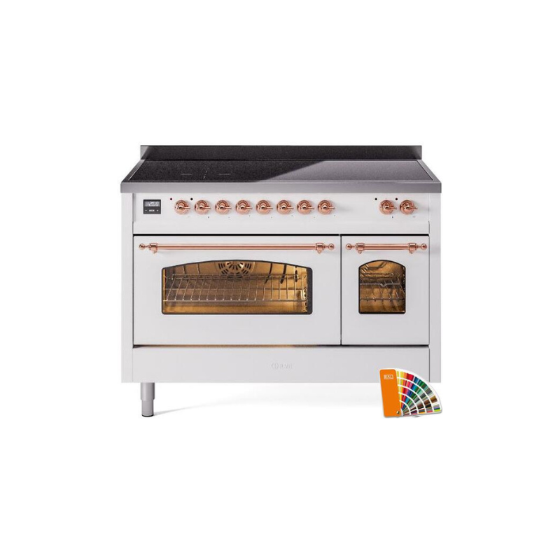 ILVE 48" Nostalgie II Series Freestanding Electric Double Oven Range with 8 Elements, Triple Glass Cool Door, Convection Oven, TFT Oven Control Display and Child Lock - UPI486NMP
