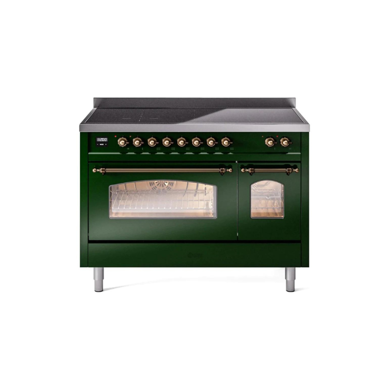 ILVE 48" Nostalgie II Series Freestanding Electric Double Oven Range with 8 Elements, Triple Glass Cool Door, Convection Oven, TFT Oven Control Display and Child Lock - UPI486NMP