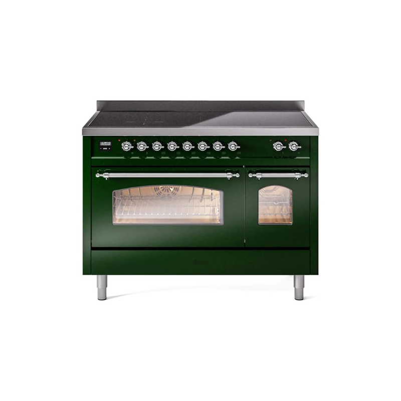ILVE 48" Nostalgie II Series Freestanding Electric Double Oven Range with 8 Elements, Triple Glass Cool Door, Convection Oven, TFT Oven Control Display and Child Lock - UPI486NMP