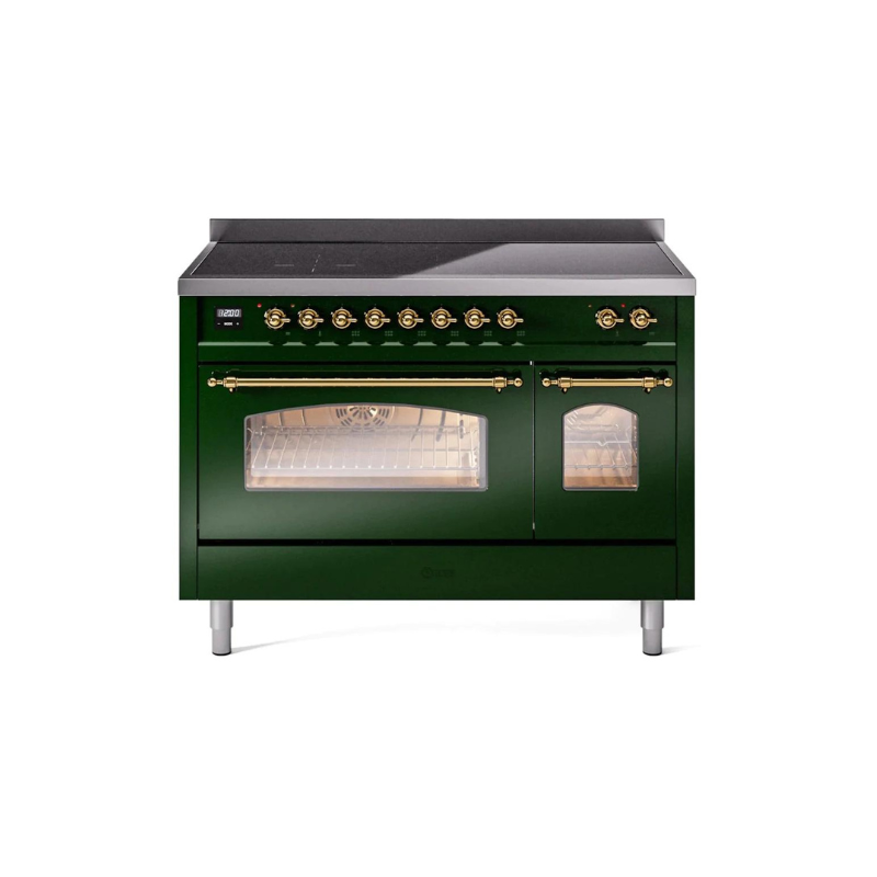 ILVE 48" Nostalgie II Series Freestanding Electric Double Oven Range with 8 Elements, Triple Glass Cool Door, Convection Oven, TFT Oven Control Display and Child Lock - UPI486NMP