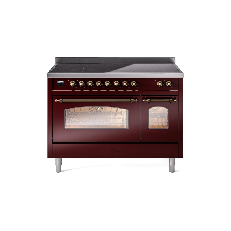 ILVE 48" Nostalgie II Series Freestanding Electric Double Oven Range with 8 Elements, Triple Glass Cool Door, Convection Oven, TFT Oven Control Display and Child Lock - UPI486NMP