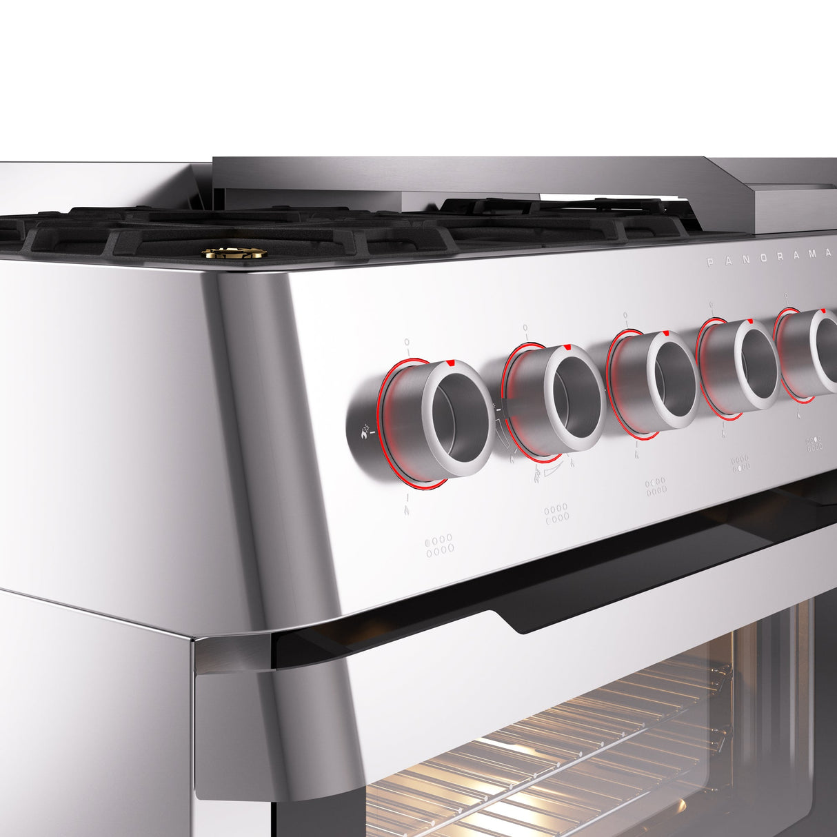 ILVE 48" Panoramagic Series Freestanding Double Oven Dual Fuel Range with 8 Sealed Burners and Griddle - UPM12FDS3SS