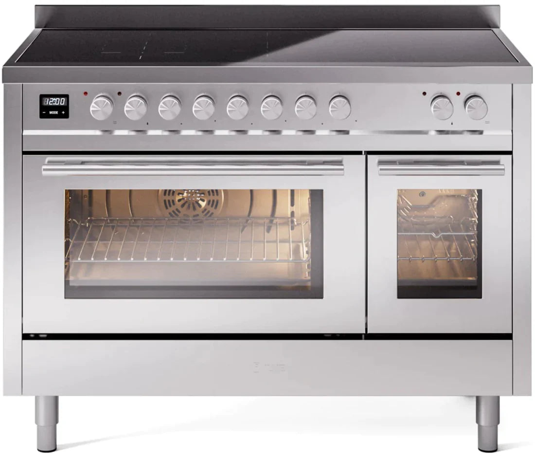 ILVE 48" Professional Plus II Series Freestanding Electric Double Oven Range with 8 Elements, Triple Glass Cool Door, Convection Oven, TFT Oven Control Display and Child Lock - UPI486WMP