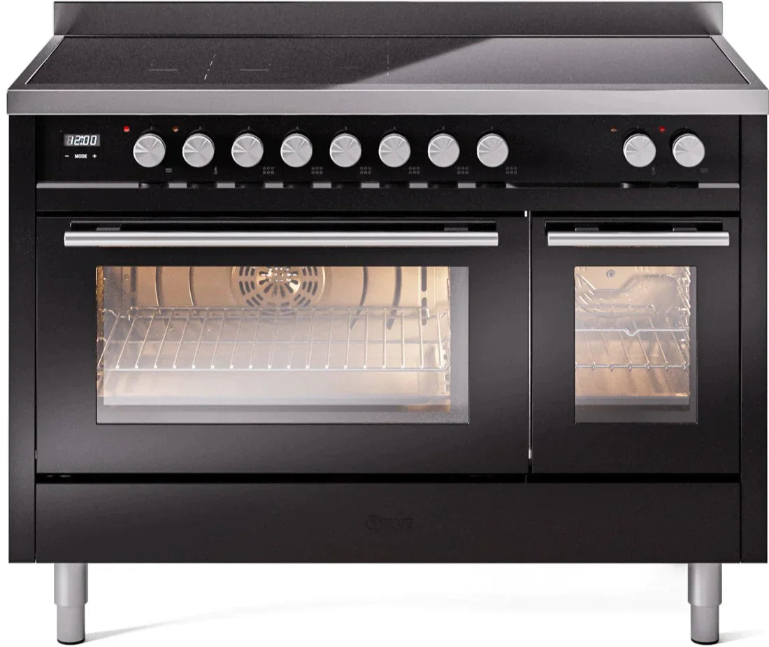ILVE 48" Professional Plus II Series Freestanding Electric Double Oven Range with 8 Elements, Triple Glass Cool Door, Convection Oven, TFT Oven Control Display and Child Lock - UPI486WMP