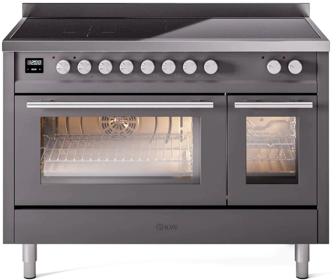 ILVE 48" Professional Plus II Series Freestanding Electric Double Oven Range with 8 Elements, Triple Glass Cool Door, Convection Oven, TFT Oven Control Display and Child Lock - UPI486WMP
