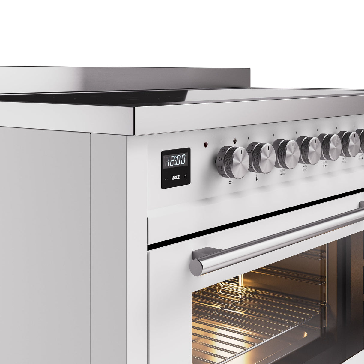 ILVE 48" Professional Plus II Series Freestanding Electric Double Oven Range with 8 Elements, Triple Glass Cool Door, Convection Oven, TFT Oven Control Display and Child Lock - UPI486WMP