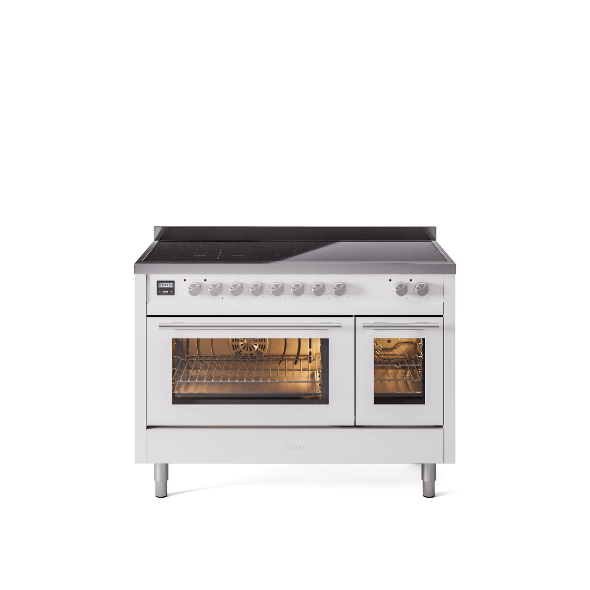 ILVE 48" Professional Plus II Series Freestanding Electric Double Oven Range with 8 Elements, Triple Glass Cool Door, Convection Oven, TFT Oven Control Display and Child Lock - UPI486WMP
