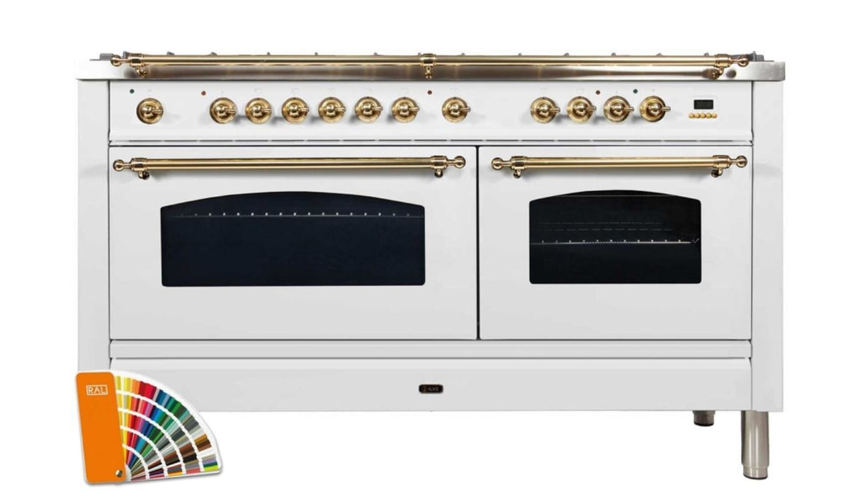 ILVE 60 Inch Nostalgie Series Freestanding Double Oven Dual Fuel Range with 8 Sealed Burners and Griddle - UPN150FDMPBLXLP