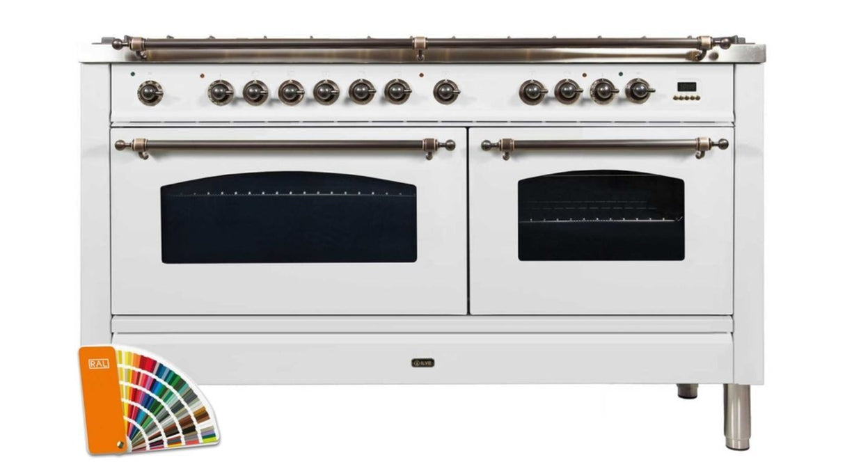 ILVE 60 Inch Nostalgie Series Freestanding Double Oven Dual Fuel Range with 8 Sealed Burners and Griddle - UPN150FDMPBLXLP