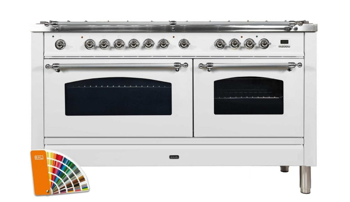 ILVE 60 Inch Nostalgie Series Freestanding Double Oven Dual Fuel Range with 8 Sealed Burners and Griddle - UPN150FDMPBLXLP