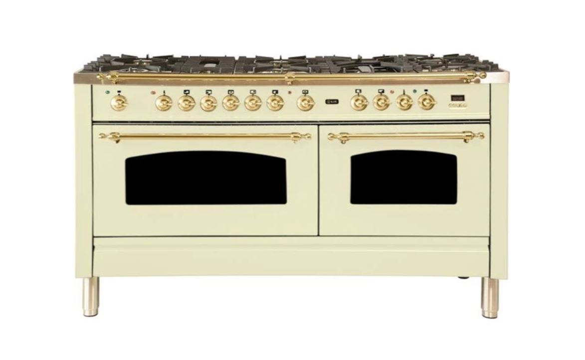 ILVE 60 Inch Nostalgie Series Freestanding Double Oven Dual Fuel Range with 8 Sealed Burners and Griddle - UPN150FDMPBLXLP