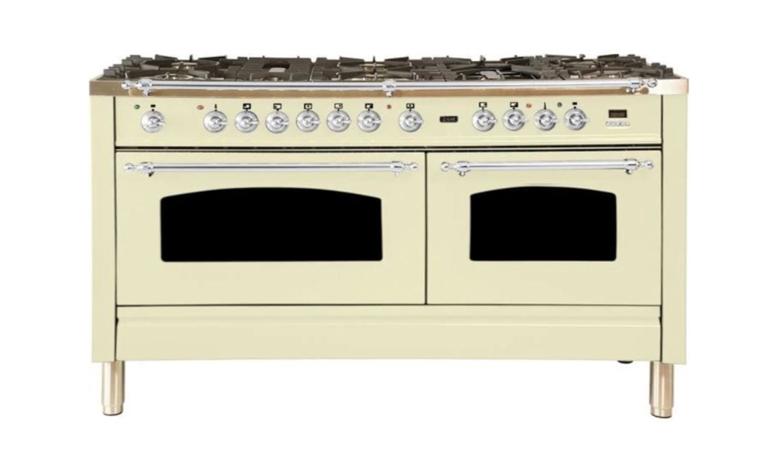 ILVE 60 Inch Nostalgie Series Freestanding Double Oven Dual Fuel Range with 8 Sealed Burners and Griddle - UPN150FDMPBLXLP