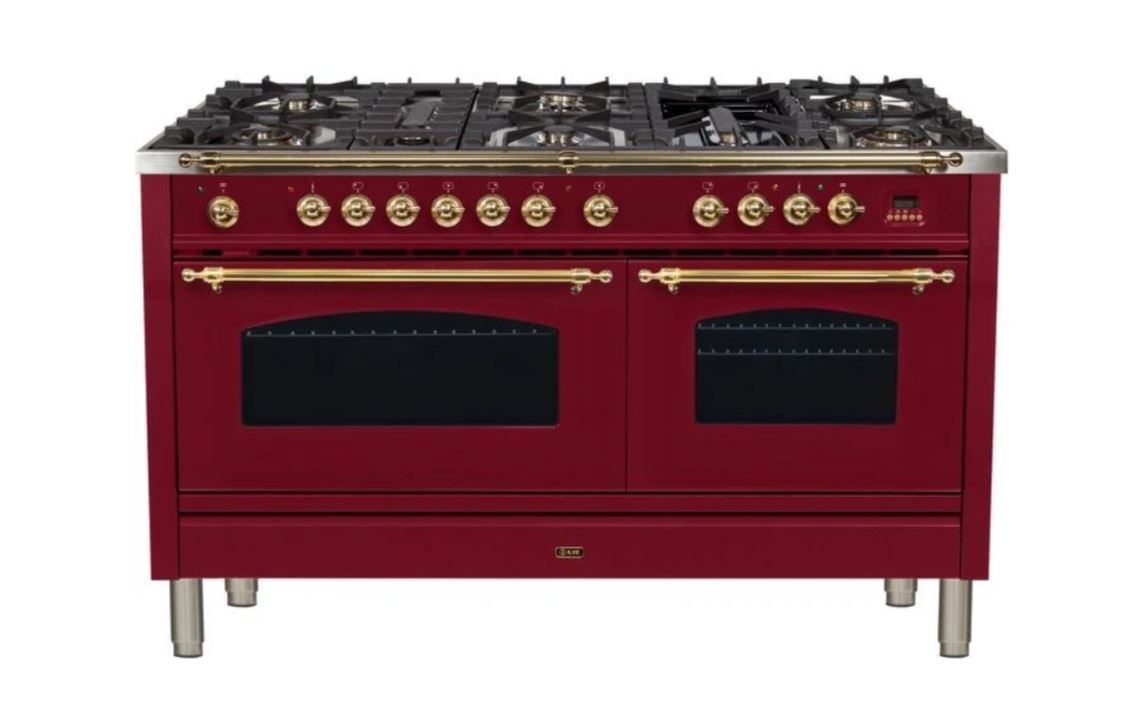 ILVE 60 Inch Nostalgie Series Freestanding Double Oven Dual Fuel Range with 8 Sealed Burners and Griddle - UPN150FDMPBLXLP
