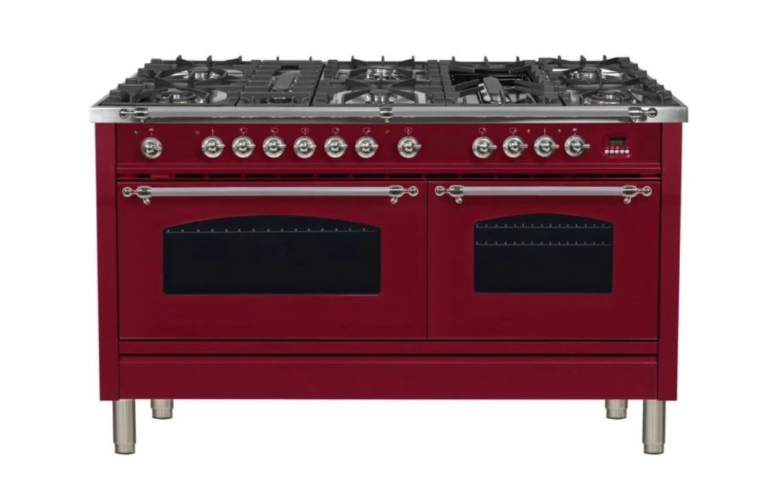 ILVE 60 Inch Nostalgie Series Freestanding Double Oven Dual Fuel Range with 8 Sealed Burners and Griddle - UPN150FDMPBLXLP