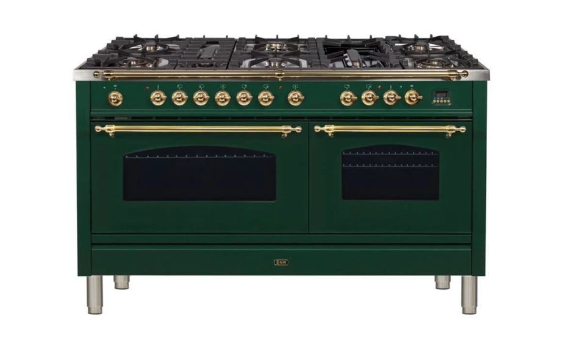 ILVE 60 Inch Nostalgie Series Freestanding Double Oven Dual Fuel Range with 8 Sealed Burners and Griddle - UPN150FDMPBLXLP