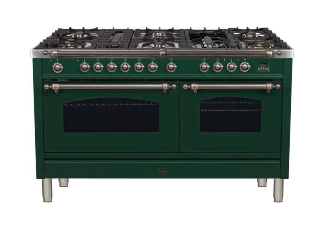 ILVE 60 Inch Nostalgie Series Freestanding Double Oven Dual Fuel Range with 8 Sealed Burners and Griddle - UPN150FDMPBLXLP