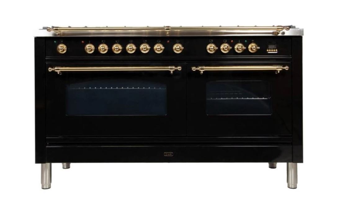 ILVE 60 Inch Nostalgie Series Freestanding Double Oven Dual Fuel Range with 8 Sealed Burners and Griddle - UPN150FDMPBLXLP