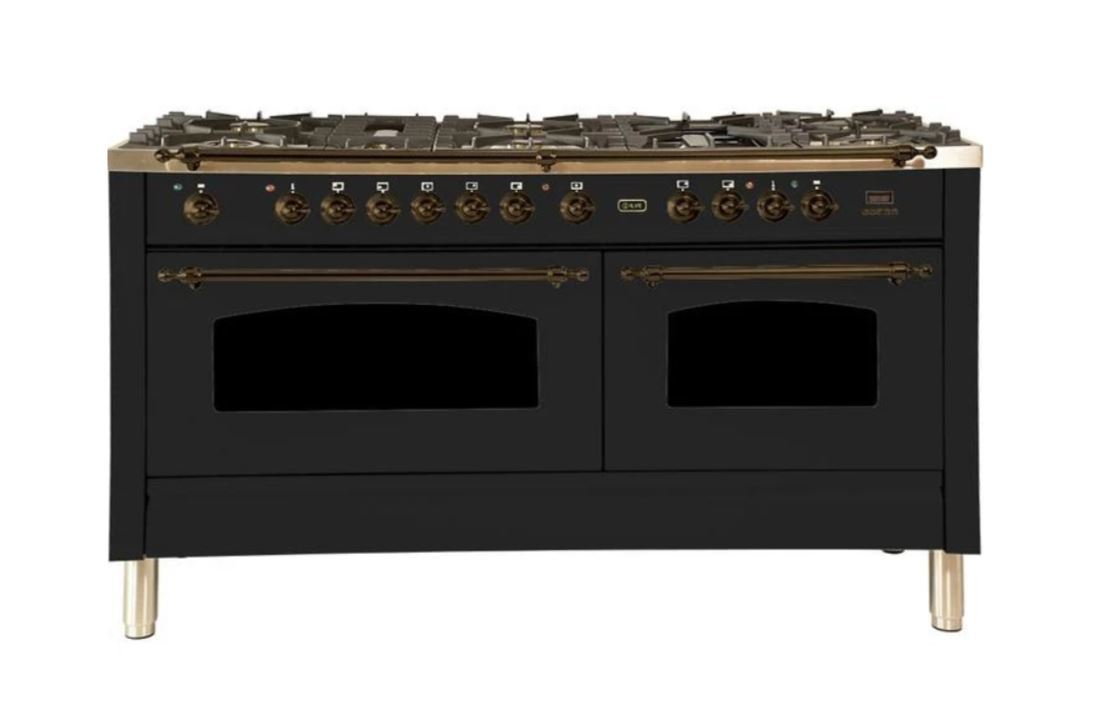 ILVE 60 Inch Nostalgie Series Freestanding Double Oven Dual Fuel Range with 8 Sealed Burners and Griddle - UPN150FDMPBLXLP