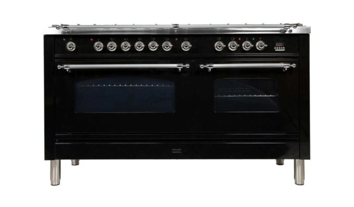 ILVE 60 Inch Nostalgie Series Freestanding Double Oven Dual Fuel Range with 8 Sealed Burners and Griddle - UPN150FDMPBLXLP