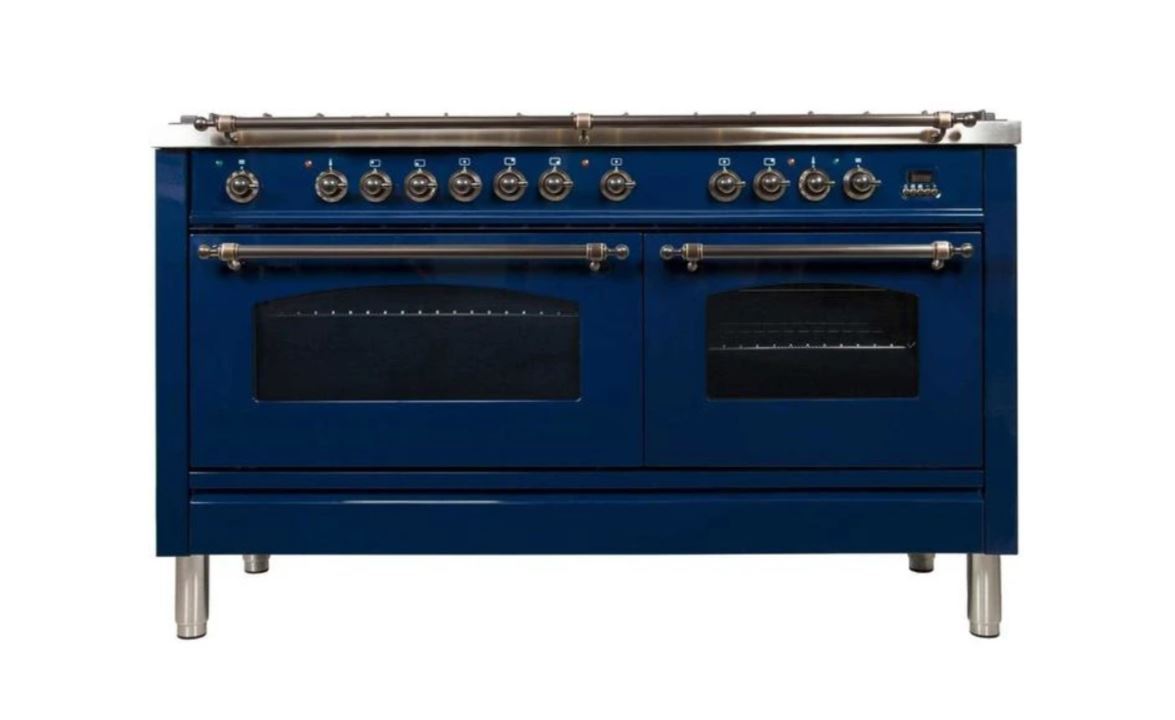 ILVE 60 Inch Nostalgie Series Freestanding Double Oven Dual Fuel Range with 8 Sealed Burners and Griddle - UPN150FDMPBLXLP