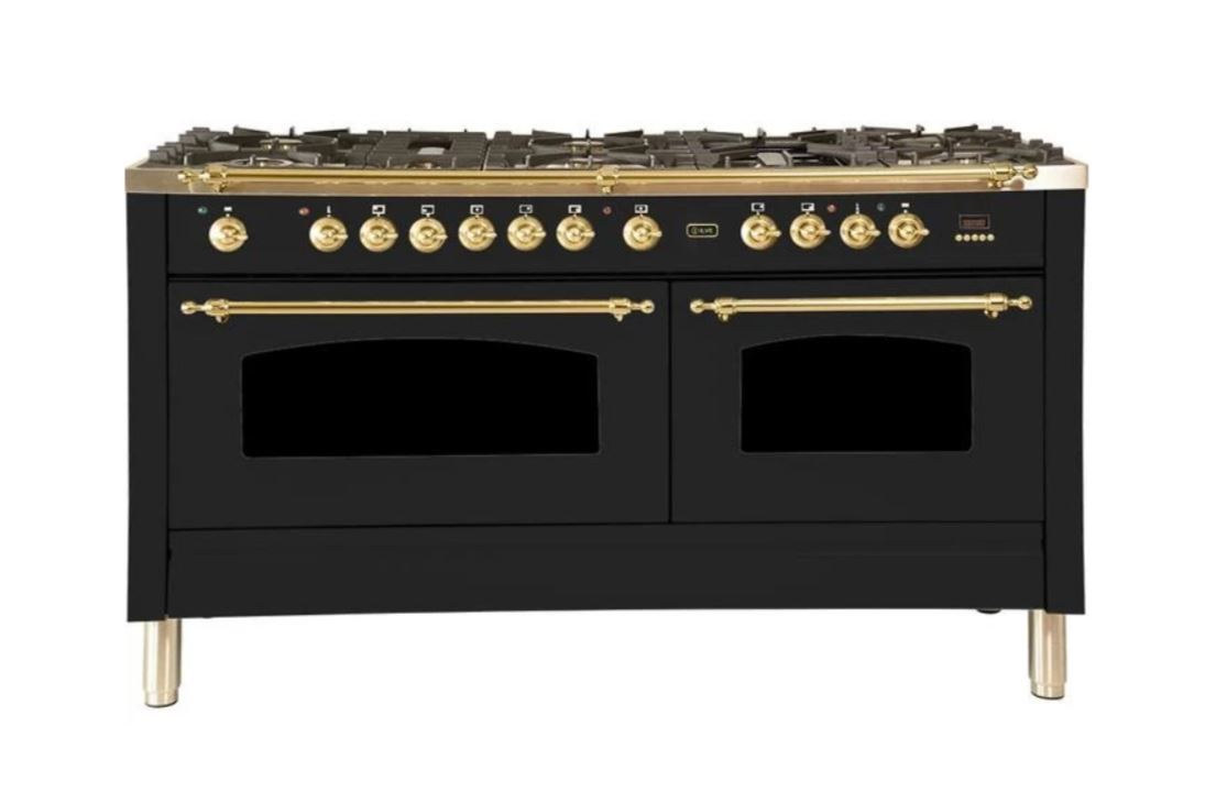 ILVE 60 Inch Nostalgie Series Freestanding Double Oven Dual Fuel Range with 8 Sealed Burners and Griddle - UPN150FDMPBLXLP
