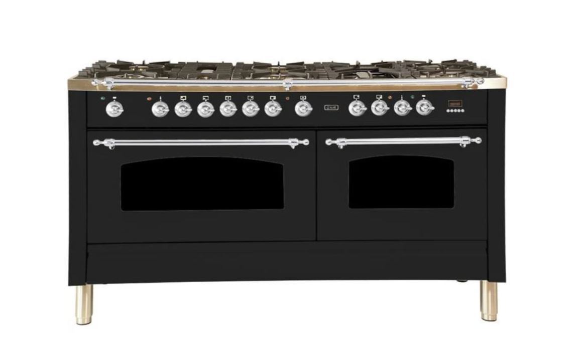 ILVE 60 Inch Nostalgie Series Freestanding Double Oven Dual Fuel Range with 8 Sealed Burners and Griddle - UPN150FDMPBLXLP