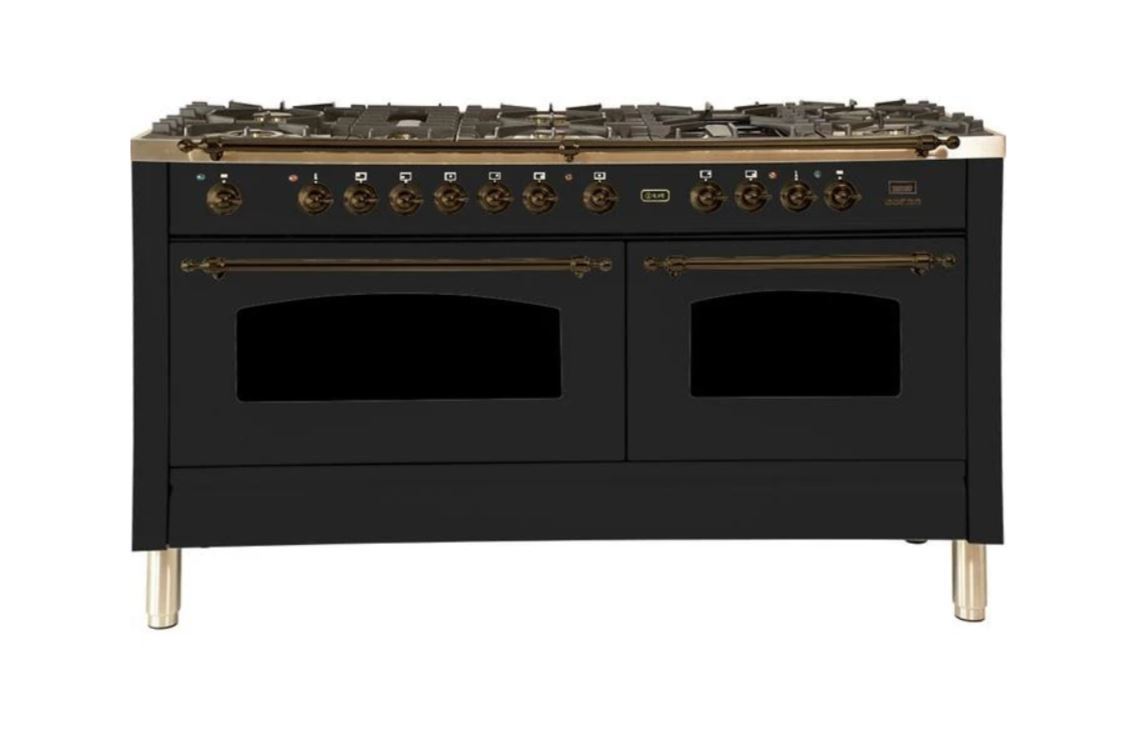 ILVE 60 Inch Nostalgie Series Freestanding Double Oven Dual Fuel Range with 8 Sealed Burners and Griddle - UPN150FDMPBLXLP
