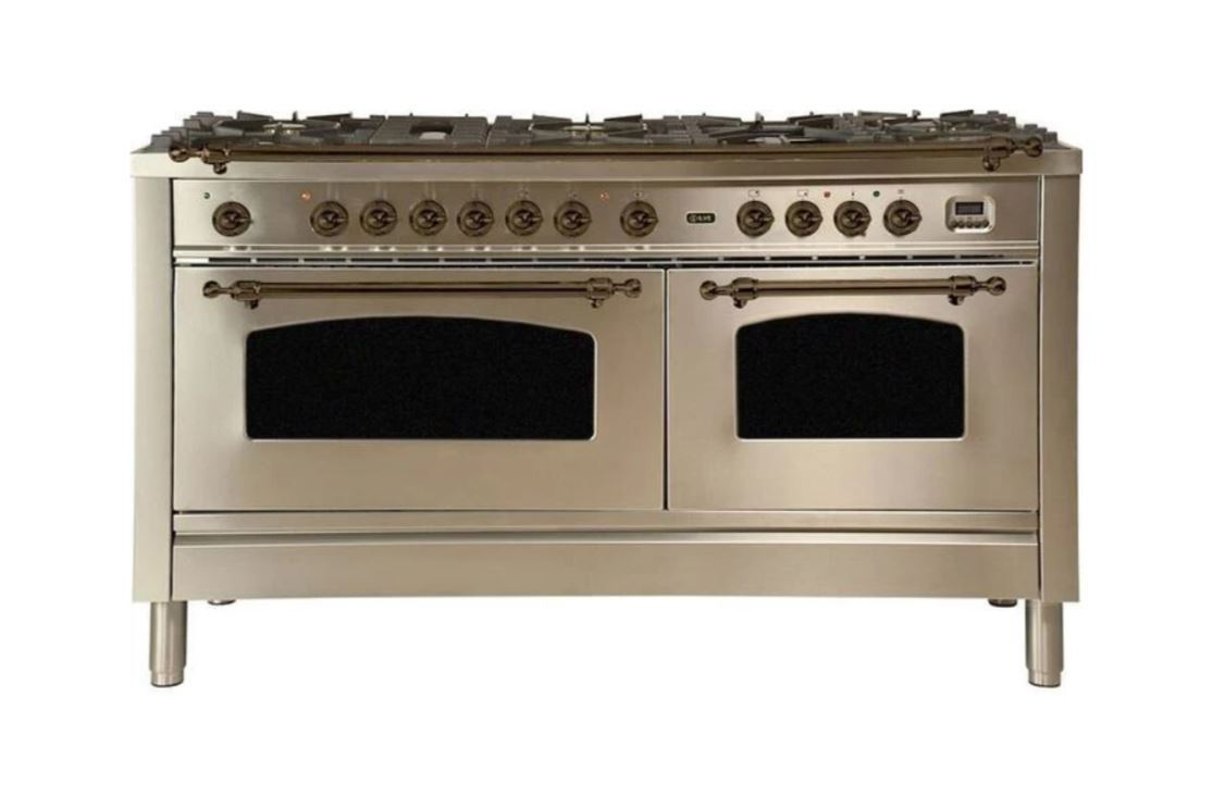 ILVE 60 Inch Nostalgie Series Freestanding Double Oven Dual Fuel Range with 8 Sealed Burners and Griddle - UPN150FDMPBLXLP