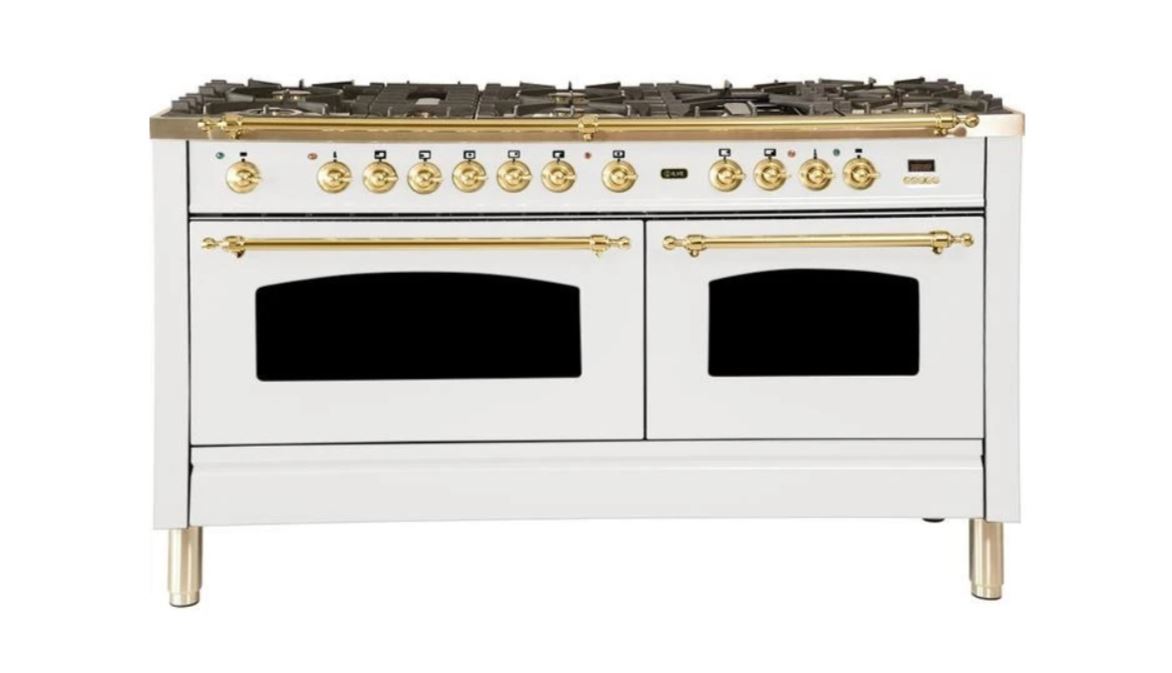 ILVE 60 Inch Nostalgie Series Freestanding Double Oven Dual Fuel Range with 8 Sealed Burners and Griddle - UPN150FDMPBLXLP