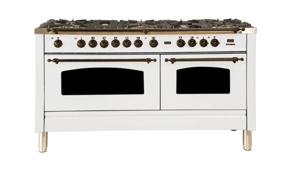 ILVE 60 Inch Nostalgie Series Freestanding Double Oven Dual Fuel Range with 8 Sealed Burners and Griddle - UPN150FDMPBLXLP