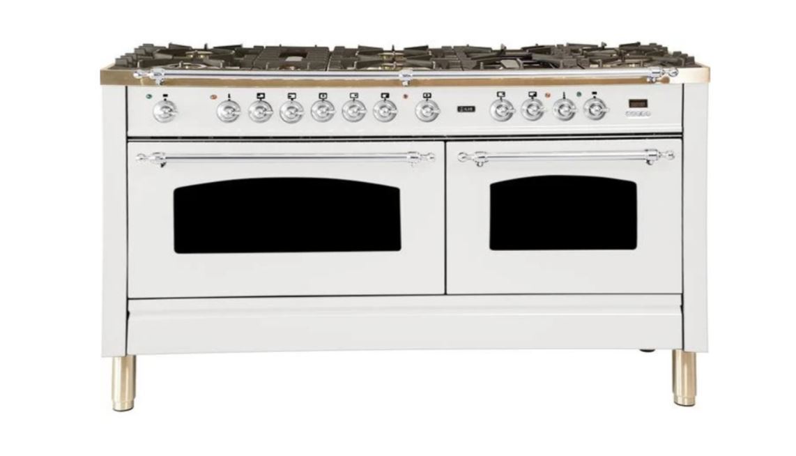 ILVE 60 Inch Nostalgie Series Freestanding Double Oven Dual Fuel Range with 8 Sealed Burners and Griddle - UPN150FDMPBLXLP